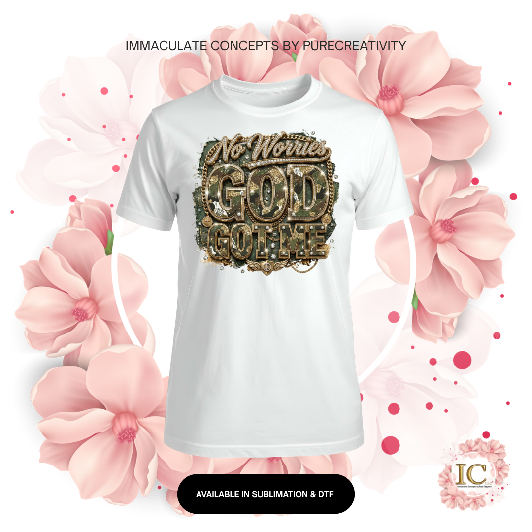Camo "No Worries God Got Me" Gold & Camouflage Sublimation Graphic Tee